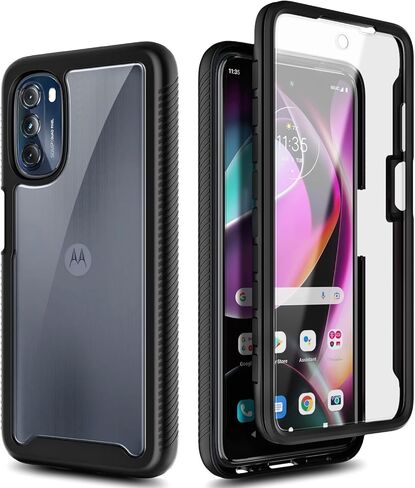 NZND Designed for Motorola Moto G-5G-2022 Case, Black/Clear | with Built-in Screen Protector | 16FT Military Grade Drop Tested, Full-Body Protection Bumper Shockproof Phone Cover in Saudi Arabia