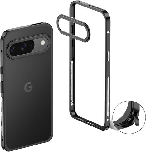 حافظة من سبائك الألومنيوم باللون الأسود والفضي لهاتف Google Pixel 10/10 Pro /10Pro غلاف ممتص الصدمات بإطار معدني مبرد (أسود، Google Pixel 10 Pro) in Kuwait