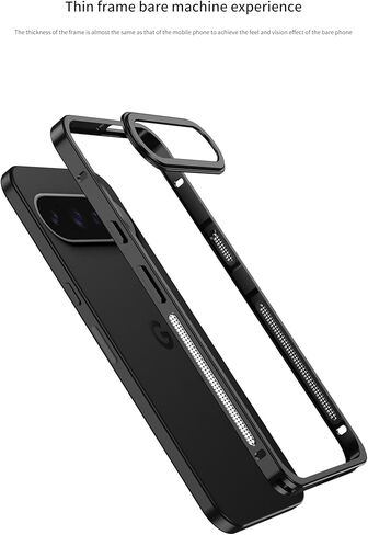 حافظة من سبائك الألومنيوم باللون الأسود والفضي لهاتف Google Pixel 10/10 Pro /10Pro غلاف ممتص الصدمات بإطار معدني مبرد (أسود، Google Pixel 10 Pro) in Kuwait
