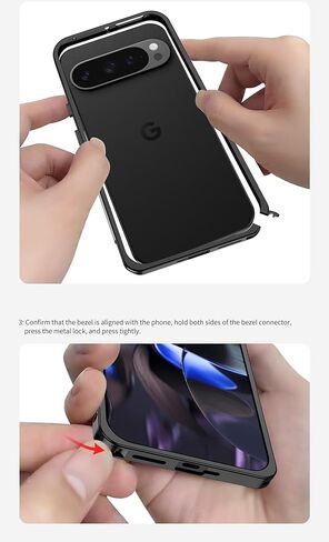 حافظة من سبائك الألومنيوم باللون الأسود والفضي لهاتف Google Pixel 10/10 Pro /10Pro غلاف ممتص الصدمات بإطار معدني مبرد (أسود، Google Pixel 10 Pro) in Kuwait