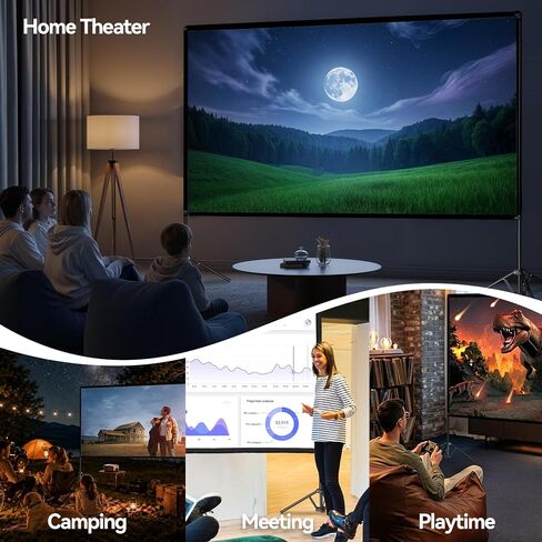 شاشة عرض خارجية 150 بوصة مع حامل، محمولة 16:9 4K HD داخلية وخارجية خالية من التجاعيد شاشة عرض أمامية/خلفية، مع حقيبة حمل للمسرح المنزلي والتخييم في الفناء الخلفي للسينما in Kuwait