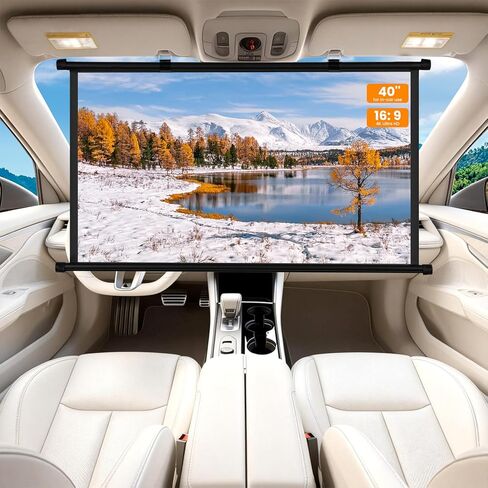 40 Inch Small Projector Screen, Upgrade Portable Pull Down & Roll Up Projector Screen for Car, SUV, RV, 16:9 HD 4K Mini Drop Down/Roll Down Screen for Home Movie, Gaming in Saudi Arabia