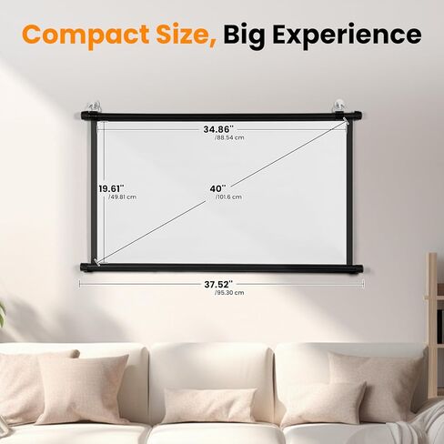 40 Inch Small Projector Screen, Upgrade Portable Pull Down & Roll Up Projector Screen for Car, SUV, RV, 16:9 HD 4K Mini Drop Down/Roll Down Screen for Home Movie, Gaming in Saudi Arabia