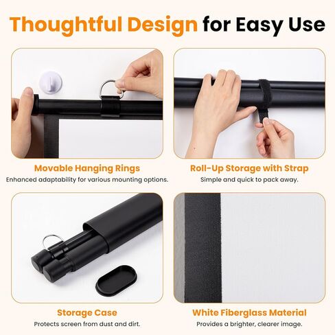 40 Inch Small Projector Screen, Upgrade Portable Pull Down & Roll Up Projector Screen for Car, SUV, RV, 16:9 HD 4K Mini Drop Down/Roll Down Screen for Home Movie, Gaming in Saudi Arabia