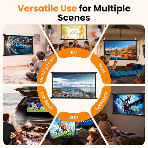 40 Inch Small Projector Screen, Upgrade Portable Pull Down & Roll Up Projector Screen for Car, SUV, RV, 16:9 HD 4K Mini Drop Down/Roll Down Screen for Home Movie, Gaming in Saudi Arabia