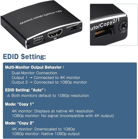 2026 مقسم HDMI 2.0b مطور 4K@60 هرتز 1 في 2 مخرج، 4K HDMI Splitter مكرر فقط، يدعم 18 جيجابت في الثانية HDCP2.2 HDR 3D Dolby Vision، متوافق مع صندوق التلفزيون، PS5، مشغل DVD in Kuwait