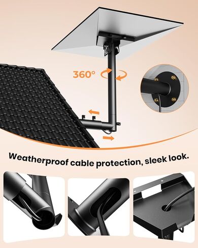Starlink Gen 3 Mount, 360° Adjustable Wall Mount Compatible with Starlink Mount with Telescoping Support Arm, Rustproof, Weatherproof for Concrete Walls and Wood Walls Black in Saudi Arabia