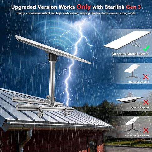 قابل للتعديل لحامل Starlink Gen 3/4/4X/V3 للسقف المعدني ذو التماس الدائم مع محول أنبوب Starlink، سعة تحمل قوية، سبيكة، لا يتطلب الحفر (لـ Starlink Gen 3) in Kuwait