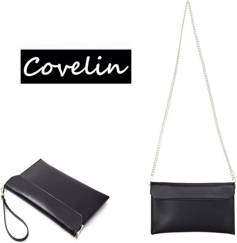 Covelin Women's Wristlet Clutch Handbag Genuine Leather Envelope Evening Shoulder Bags in Kuwait