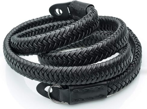 Vi Vante Matador Noir Black Braided Leather Camera Neck Strap Elusive Exclusive w/Electroplated Rings Limited Supply 47 inch HAND MADE in Saudi Arabia