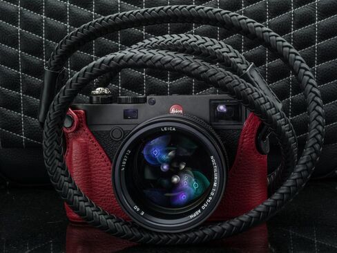 Vi Vante Matador Noir Black Braided Leather Camera Neck Strap Elusive Exclusive w/Electroplated Rings Limited Supply 47 inch HAND MADE in Saudi Arabia