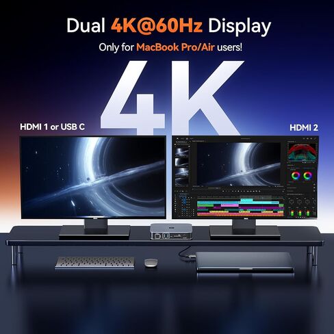 TobenONE 18-in-2 Docking Station Dual Monitor for MacBook Pro/Air M5/M4/M3/M2/M1 Pro/Max, Plug and Play, Mac Docking Station with 4K@60Hz HDMI&USB-C, 150W Adapter, 10Gbps/PD 30W, 7 USB, 2.5G Ethernet in Saudi Arabia