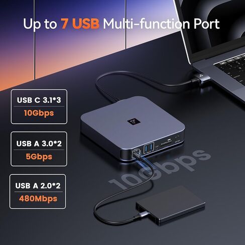 TobenONE 18-in-2 Docking Station Dual Monitor for MacBook Pro/Air M5/M4/M3/M2/M1 Pro/Max, Plug and Play, Mac Docking Station with 4K@60Hz HDMI&USB-C, 150W Adapter, 10Gbps/PD 30W, 7 USB, 2.5G Ethernet in Saudi Arabia