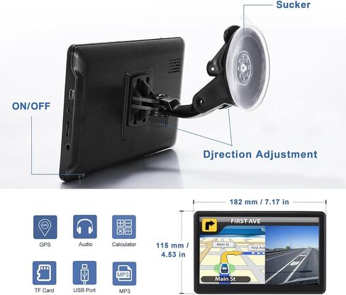 GPS Navigator للسيارة، خريطة 2026 7 بوصة تعمل باللمس للسيارة GPS 256-16 جيجابايت، توجيه اتجاه الدوران الصوتي، دعم السرعة والتحذير من الضوء الأحمر، خريطة أمريكا الشمالية مدى الحياة شاحنة تحديث مجانية (16 جيجابايت) in Kuwait