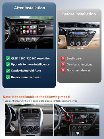 ستيريو راديو السيارة لسيارة Toyota Corolla 2014-2016، وحدة رأس تعمل باللمس مقاس 10 بوصة تعمل بنظام Android 13، CarPlay اللاسلكي وAndroid Auto، ملاحة GPS، كاميرا احتياطية عالية الدقة، وصلة مرآة، WiFi 6، بلوتوث 5.4، FM، SWC in Kuwait