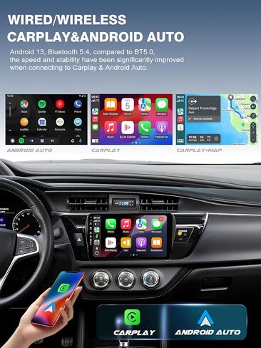 ستيريو راديو السيارة لسيارة Toyota Corolla 2014-2016، وحدة رأس تعمل باللمس مقاس 10 بوصة تعمل بنظام Android 13، CarPlay اللاسلكي وAndroid Auto، ملاحة GPS، كاميرا احتياطية عالية الدقة، وصلة مرآة، WiFi 6، بلوتوث 5.4، FM، SWC in Kuwait