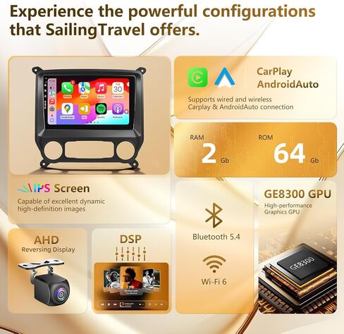 راديو سيارة 5G WiFi(6) لسيارة شيفروليه سيلفرادو جي إم سي سييرا 2014-2018، Android13/CarPlay اللاسلكي/Android Auto/شاشة تعمل باللمس/ملاحة GPS/بلوتوث/FM/HD كاميرا احتياطية (2Ram+64Rom) in Kuwait