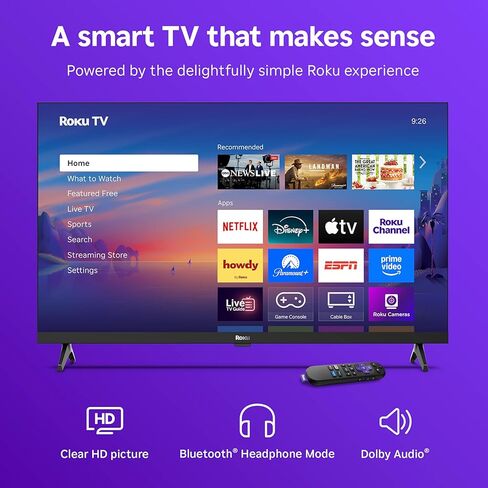 Roku Smart TV – 32-Inch Select Series, 720p HD TV – Roku TV with Voice Remote – Flat Screen LED Television with Wi-Fi for Streaming Live Local News, Sports, Family Entertainment in Saudi Arabia