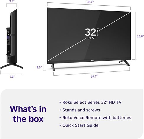 Roku Smart TV – 32-Inch Select Series, 720p HD TV – Roku TV with Voice Remote – Flat Screen LED Television with Wi-Fi for Streaming Live Local News, Sports, Family Entertainment in Saudi Arabia