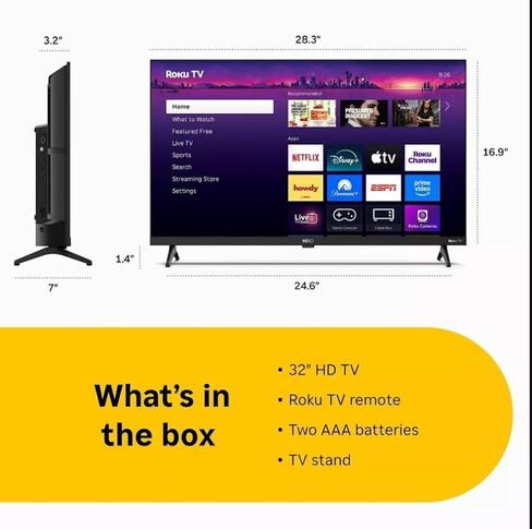 تلفزيون Roku Hiro 32 بوصة 720 بكسل عالي الدقة تلفزيون ذكي بشاشة مسطحة LED وصوت Dolby للبث، 3X منافذ HDMI، مع Wi-Fi وBluetooth - H32C2C4 (متجدد) in Saudi Arabia