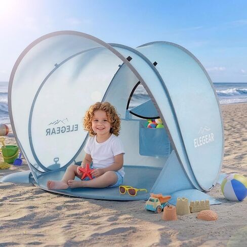 Elegear Pop Up Baby Beach Tent with Mini Canopy, CumbreX™ UPF 50+ UV Protection Baby Tent Sun Shelter, 1S Setup Portable Baby Beach Essentials Shade for Infant Toddler Outdoor Indoor Play - Blue in Saudi Arabia