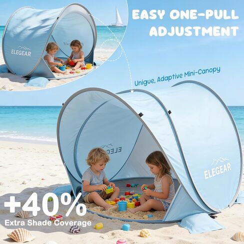 Elegear Pop Up Baby Beach Tent with Mini Canopy, CumbreX™ UPF 50+ UV Protection Baby Tent Sun Shelter, 1S Setup Portable Baby Beach Essentials Shade for Infant Toddler Outdoor Indoor Play - Blue in Saudi Arabia