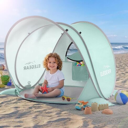 Elegear Pop Up Baby Beach Tent with Mini Canopy, CumbreX™ UPF 50+ UV Protection Baby Tent Sun Shelter, 1S Setup Portable Baby Beach Essentials Shade for Infant Toddler Outdoor Indoor Play - Blue in Saudi Arabia