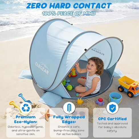 Elegear Pop Up Baby Beach Tent with Mini Canopy, CumbreX™ UPF 50+ UV Protection Baby Tent Sun Shelter, 1S Setup Portable Baby Beach Essentials Shade for Infant Toddler Outdoor Indoor Play - Blue in Saudi Arabia