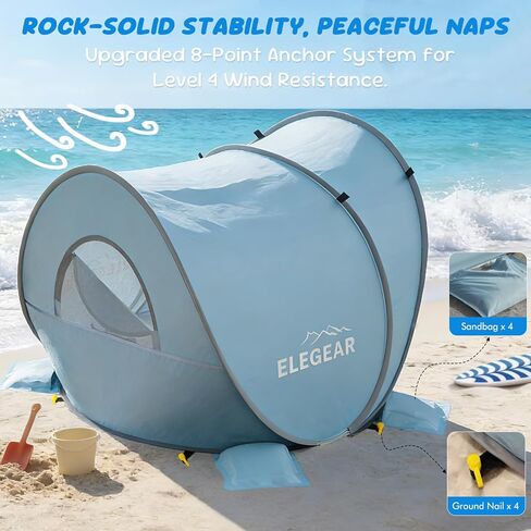 Elegear Pop Up Baby Beach Tent with Mini Canopy, CumbreX™ UPF 50+ UV Protection Baby Tent Sun Shelter, 1S Setup Portable Baby Beach Essentials Shade for Infant Toddler Outdoor Indoor Play - Blue in Saudi Arabia