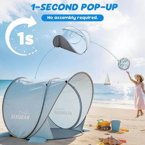 Elegear Pop Up Baby Beach Tent with Mini Canopy, CumbreX™ UPF 50+ UV Protection Baby Tent Sun Shelter, 1S Setup Portable Baby Beach Essentials Shade for Infant Toddler Outdoor Indoor Play - Blue in Saudi Arabia