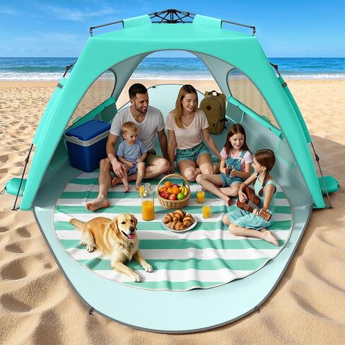 Raynesys Beach Tent Sun Shelter, 3-4 Person Pop Up Beach Canopy, Portable Sun Shade Tent with Carrying Bag for Sands & Outdoor, UPF 30+ UV Protection, Breathable Mesh Window, Sky Blue in Saudi Arabia
