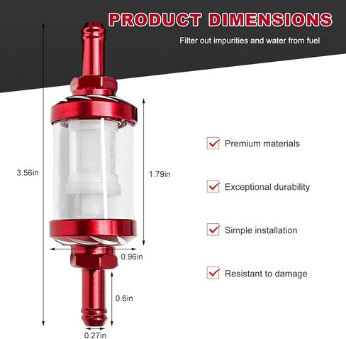 Sun Walker Motorcycle Fuel Filter, 5/16 Inch Inlet/Outlet Washable Gas Filters Replacement, Transparent Tempered Glass Inline Fuel Filter for Most Motorcycles ATVs Scooters (Black) in Kuwait