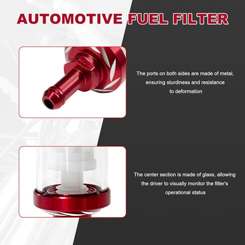 Sun Walker Motorcycle Fuel Filter, 5/16 Inch Inlet/Outlet Washable Gas Filters Replacement, Transparent Tempered Glass Inline Fuel Filter for Most Motorcycles ATVs Scooters (Black) in Kuwait