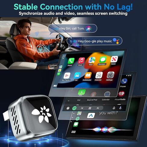 محول CarPlay لاسلكي صغير 2026، محول CarPlay 2 في 1 لأجهزة iPhone وAndroid، اتصال تلقائي ثابت 3s بدون زمن الوصول، التوصيل والتشغيل للسيارات 2016 Plus مع منافذ USB-A USB-C in Saudi Arabia