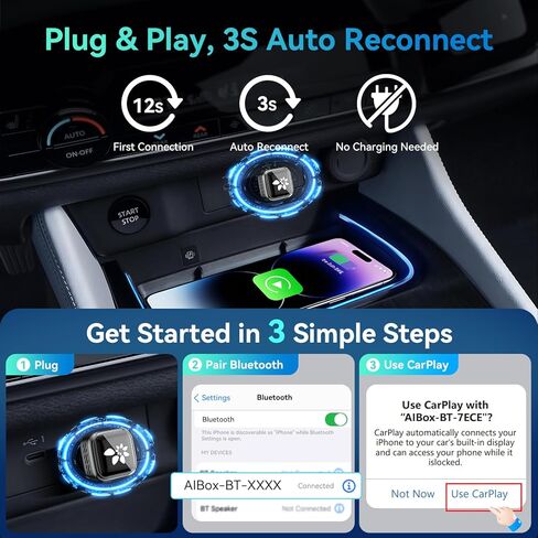 محول CarPlay لاسلكي صغير 2026، محول CarPlay 2 في 1 لأجهزة iPhone وAndroid، اتصال تلقائي ثابت 3s بدون زمن الوصول، التوصيل والتشغيل للسيارات 2016 Plus مع منافذ USB-A USB-C in Saudi Arabia
