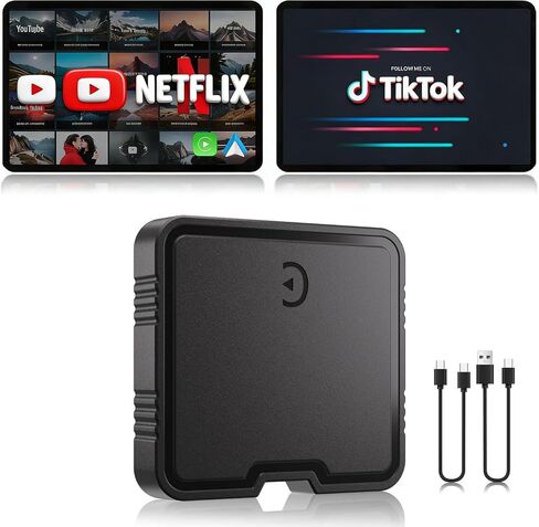 Wireless CarPlay Adapter AI Box for iPhone & Android Auto – YouTube & Netflix Support, TF Card Offline Playback, Plug and Play, Wired to Wireless Conversion, Stable 5.8GHz WiFi & Bluetooth 5.3 in Saudi Arabia