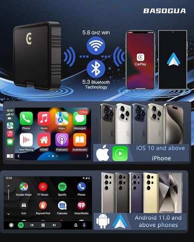 Wireless CarPlay Adapter AI Box for iPhone & Android Auto – YouTube & Netflix Support, TF Card Offline Playback, Plug and Play, Wired to Wireless Conversion, Stable 5.8GHz WiFi & Bluetooth 5.3 in Saudi Arabia