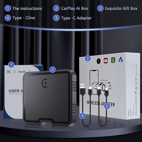 Wireless CarPlay Adapter AI Box for iPhone & Android Auto – YouTube & Netflix Support, TF Card Offline Playback, Plug and Play, Wired to Wireless Conversion, Stable 5.8GHz WiFi & Bluetooth 5.3 in Saudi Arabia