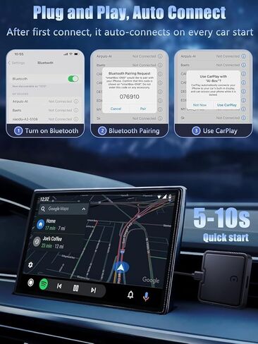 Wireless CarPlay Adapter AI Box for iPhone & Android Auto – YouTube & Netflix Support, TF Card Offline Playback, Plug and Play, Wired to Wireless Conversion, Stable 5.8GHz WiFi & Bluetooth 5.3 in Saudi Arabia