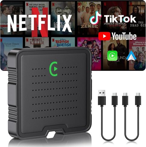 محول CarPlay لاسلكي 2 في 1 لبث Netflix/YouTube/TikTok/TF Card، 2025 Magic Video AI Box & Android Auto Dongle، التوصيل والتشغيل، يناسب iPhone 8+/iOS10+/Android 11+ in Kuwait