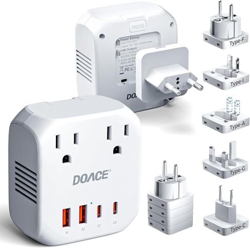 Upgraded 2000W Voltage Converter US to Europe for Hair Dryer - 220V to 110V Converter for European Travel, Power Converter Adapter Combo with 2 PD/QC & UK/AU/US/IT/European Travel Plug Adapters in Saudi Arabia