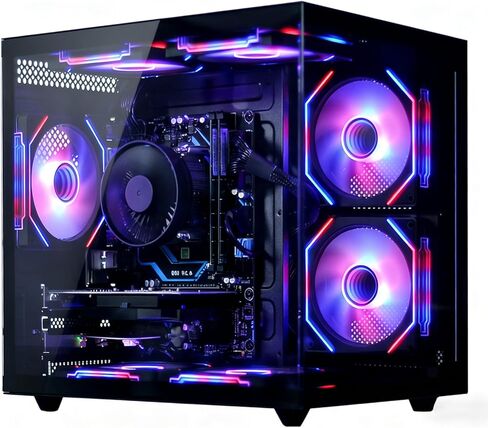 كمبيوتر ألعاب مُصمم مسبقًا، Ryzen 5 6-Core 3.6 جيجا هرتز حتى 4.1 جيجا هرتز | ذاكرة وصول عشوائي DDR4 سعة 16 جيجابايت | 512 جيجا اس اس دي | بطاقة رسومات RX 560 4G | واي فاي 6، برج كمبيوتر مكتبي للألعاب للمكتب المنزلي، أسود in Kuwait