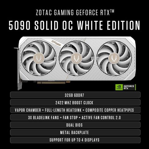 ZOTAC MEK Gaming PC Desktop, NVIDIA GeForce RTX 5090 32GB GDDR7, AMD Ryzen 7 9800X3D Up to 5.2GHz, 32GB DDR5, 2TB NVMe M.2 SSD, 1200W 80+ Gold PSU, WiFi 6E, Windows 11 Pro, White in Saudi Arabia