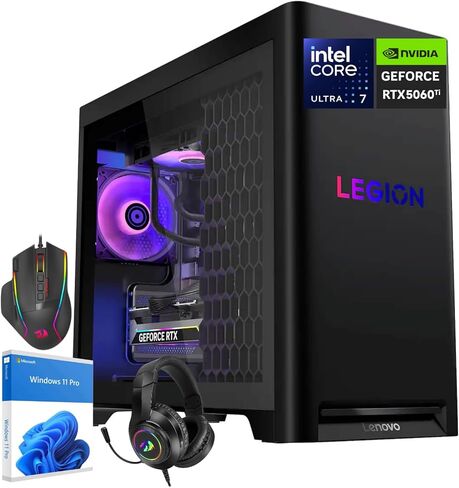 Lenovo Legion Tower 5i Gaming Desktop PC, Intel Core Ultra 7 265F（20 cores & 20 Threads）, NVIDIA GeForce RTX 5060 Ti 8GB GDDR7, 32 GB DDR5 RAM, 2 TB PCIe SSD, Windows 11 Pro, Gaming Accessories in Saudi Arabia