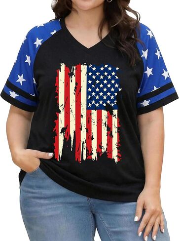 NANYUAYA Plus Size 250 Years American Flag Shirt Women USA Stars Tops 250th Anniversary 4th of July Patriotic Memorial Tee in Saudi Arabia