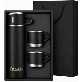 500ml Stainless Steel Vacuum Insulated Water Bottle Gift Set, 1 Bottle with 3 Cups, Double Wall Insulated Bottle for Hot & Cold Drinks Travel, Camping (BLACK) in Saudi Arabia