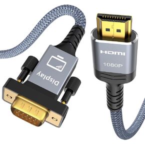 محول Capshi HDMI إلى VGA Male 1080P، كابل 6 أقدام محول فيديو عالي التوافق لأجهزة الكمبيوتر المحمول والكمبيوتر الشخصي والشاشة وجهاز العرض [غلاف من الألومنيوم، مضفر من النايلون] in Kuwait