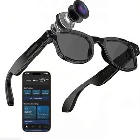 CJkao Smart Glasses with Camera, HD Camera Glasses, Video Recording, Voice Assistant Control Bluetooth Music ai Glasses for Teenager Men Women (G2-Black) in Saudi Arabia