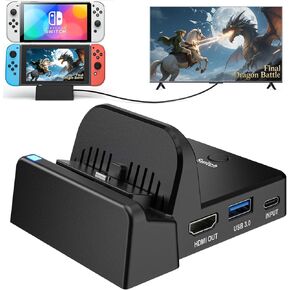 محطة إرساء تلفزيون VIXLW لجهاز نينتندو سويتش/OLED، محطة شحن تلفزيون محمولة مع محول HDMI 4K/منفذ بيانات من النوع C/منفذ USB 3.0، بديل لمنصة نينتندو سويتش الرسمية in Kuwait