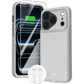 حافظة بطارية GIN FOXI لهاتف iPhone 17 Pro، شاحن علبة شحن 8500 مللي أمبير في الساعة، حزمة بطارية قوية وخفيفة الوزن للغاية 15 وات، صندوق عصير TPU قابل لإعادة الشحن سريع ومضاد للسقوط لهاتف iPhone 17 Pro (6.3 بوصات) أسود in Kuwait